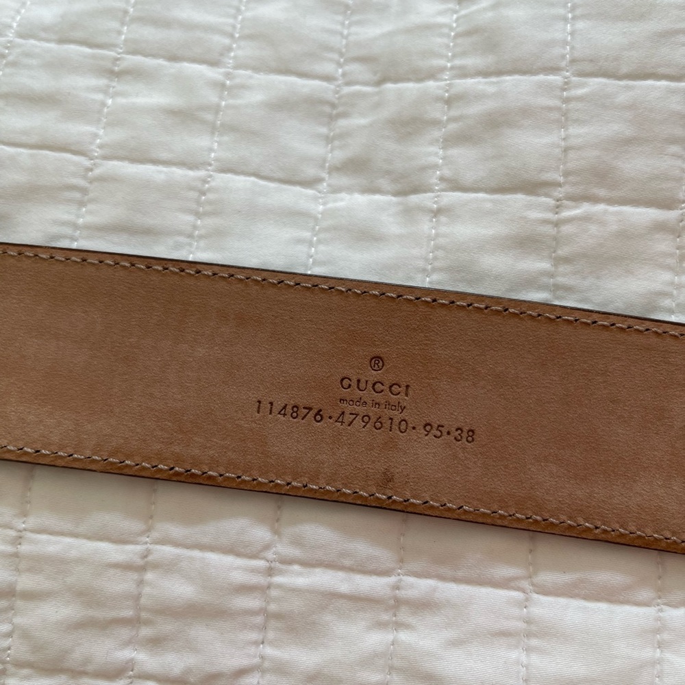❌SOLD❌💯Authentic Gucci Canvas Leather Silver Interlocking Buckle belt size 38 - Picture 8 of 15